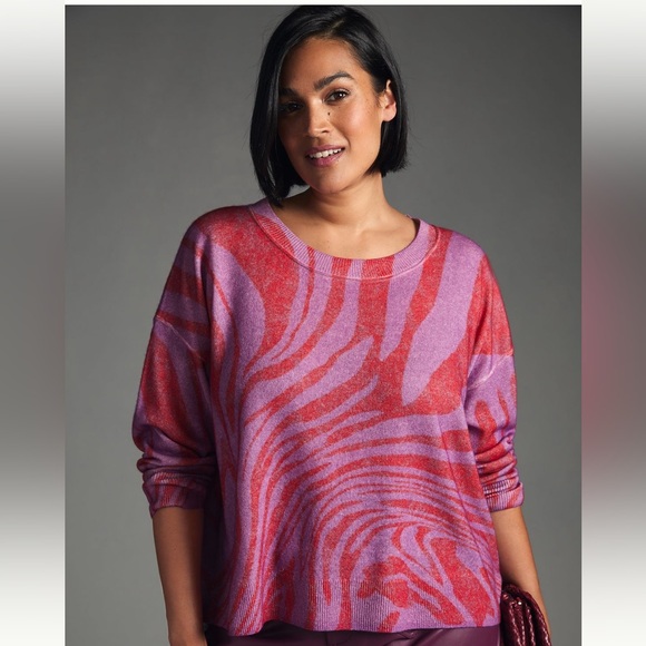 NWT Pilcro by Anthropologie 100% cashmere pink/purple zebra print sweater, 3X - Picture 10 of 12